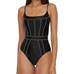 BECCA Black One-Piece Swimsuit with White Stitching